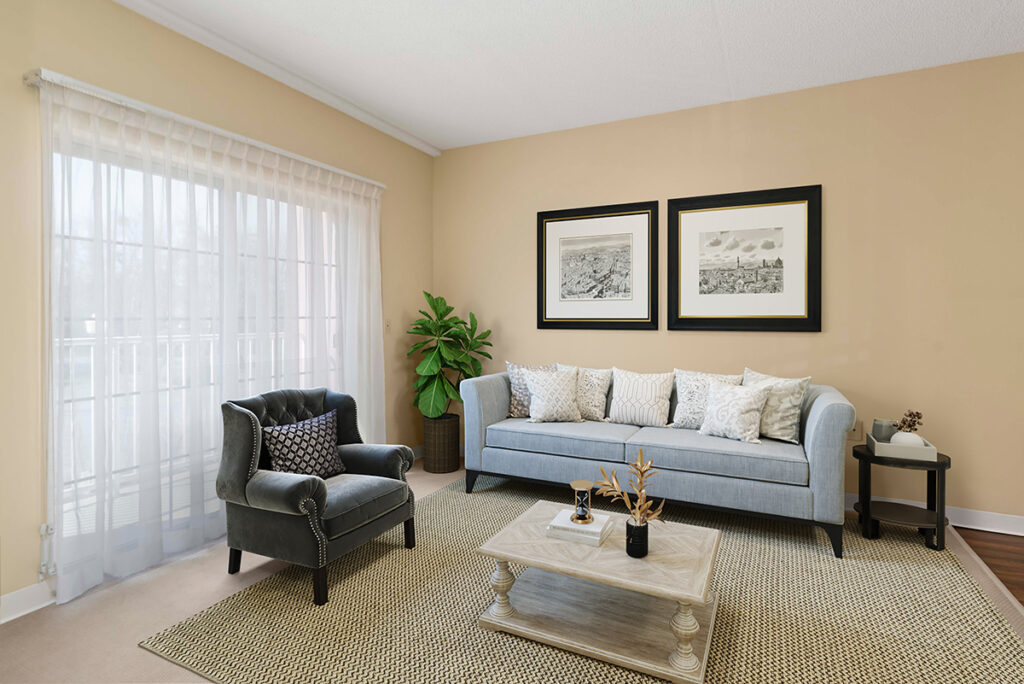 living room at Kindred Place at Harrisburg senior apartments
