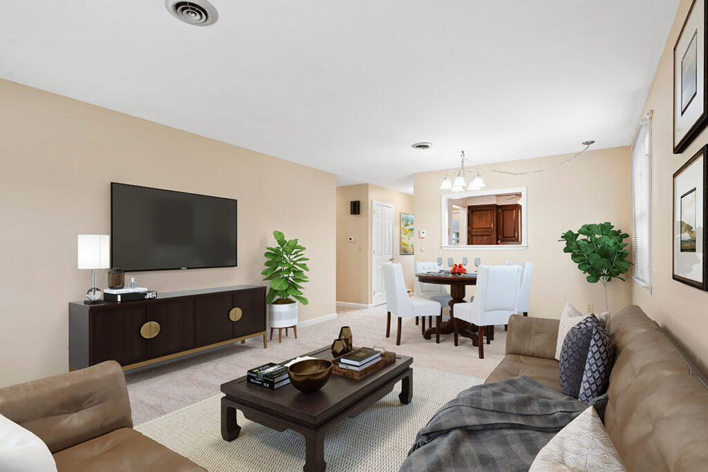 living room with couch, tv, coffee table and spacious living area at Lebanon Valley Home
